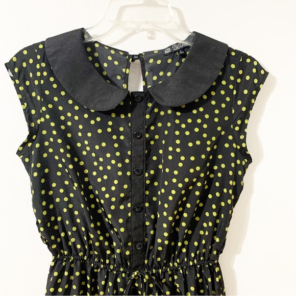 BeBop Polka Dot Pattern Peter Pan Collar Dress Back Key Hole Elastic Waist 🖤💚 - Picture 5 of 11